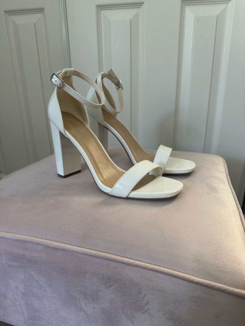 Classic White Ankle-Strap Block Heel Sandals - Women